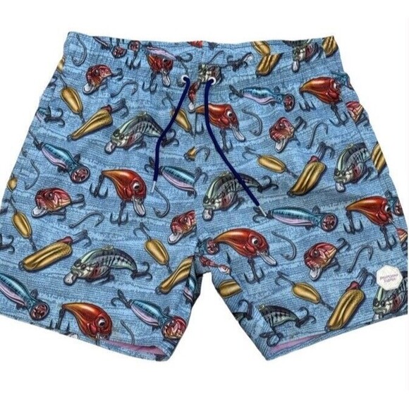 Psycho Tuna Crankbait Fishing Lures Swim Trunks Board 4 Way Shorts Blue Large - Picture 1 of 10